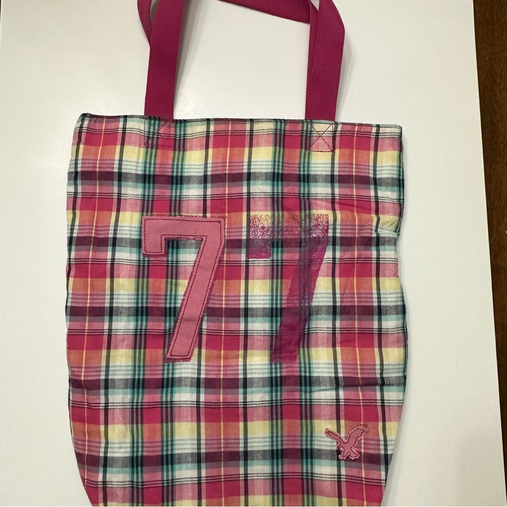 Vintage Y2K American Eagle plaid tote
